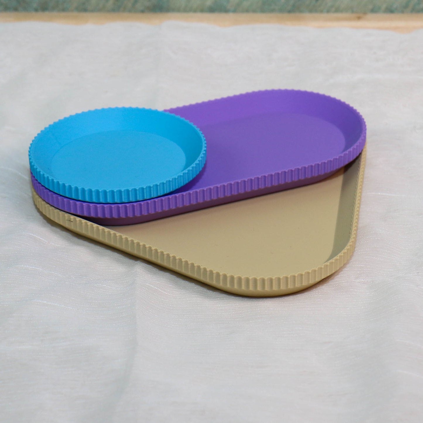 Organizer Schalen 3er Set | Ablage für Büro, Bad & Haushalt | Blau, Lila, Beige